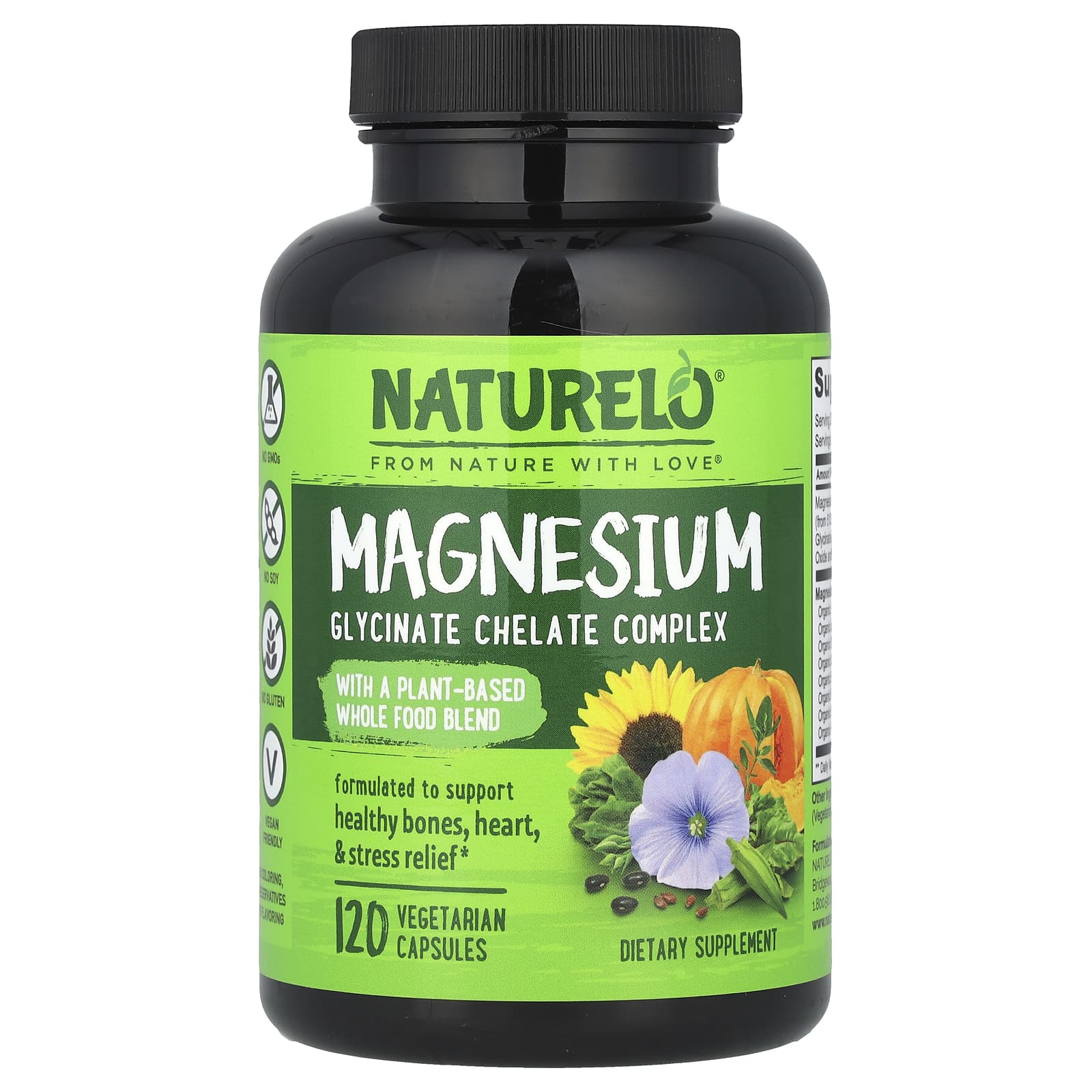 

NATURELO, Хелатний комплекс гліцинату магнію, 200 мг, 120 овочевих капсул