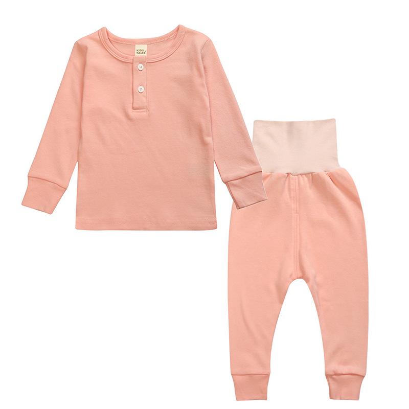 Spring & Autumn Kids' Pajamas: Solid Color High-Waist Long Johns Set for Small & Medium Children