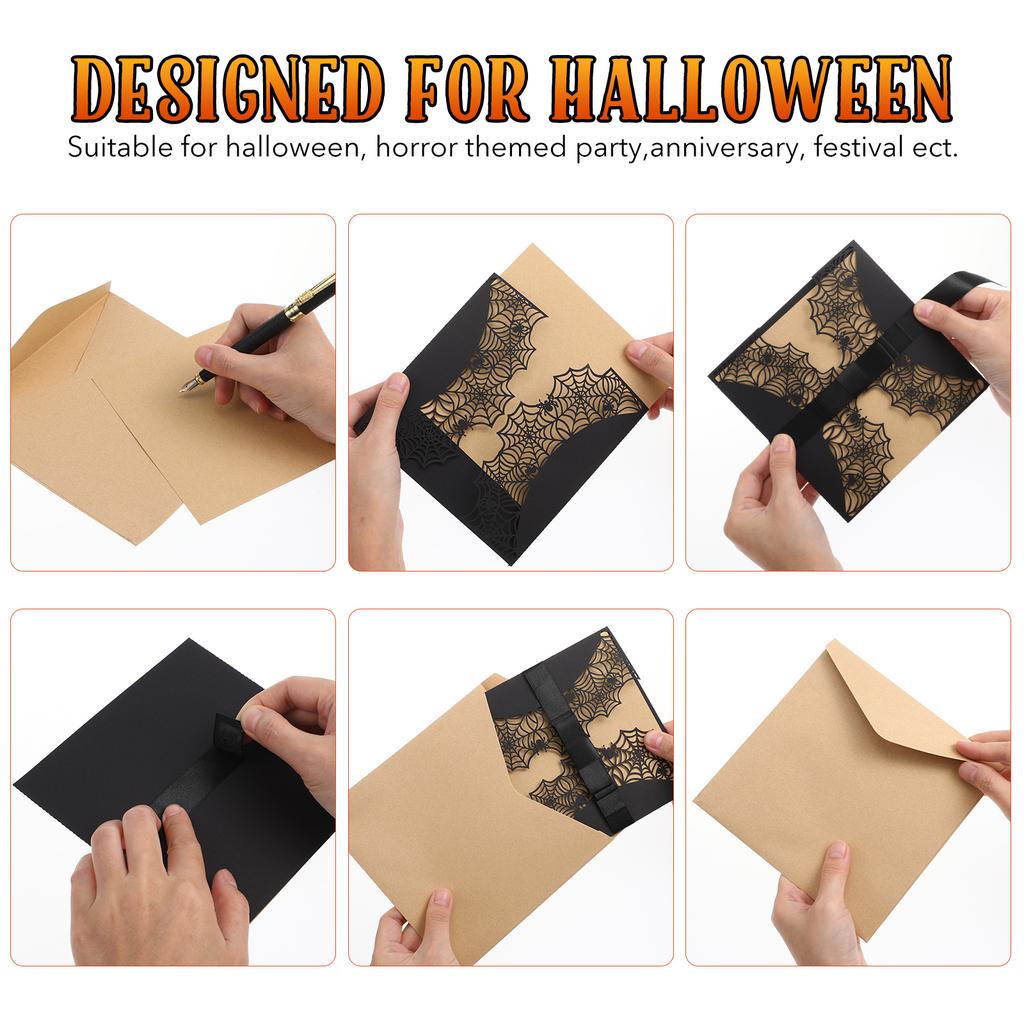 10pcs Invitation Set Elegant Pearl Paper Hollow Spiderweb Design Halloween Party Cards Bulk Unique Attractive Festive
