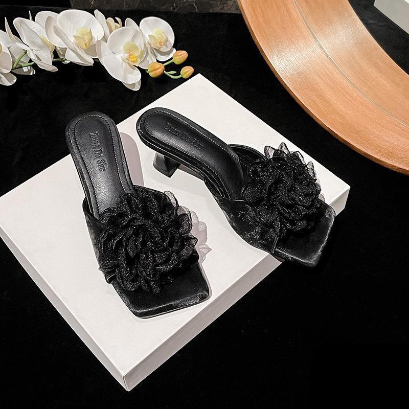 Fashion Shoes Slippers Heels Big Size Luxury Slides Low Slipers Women High Designer 2025 Rome Fabric Silk Rubber Hoof Shoes Woman's Slip