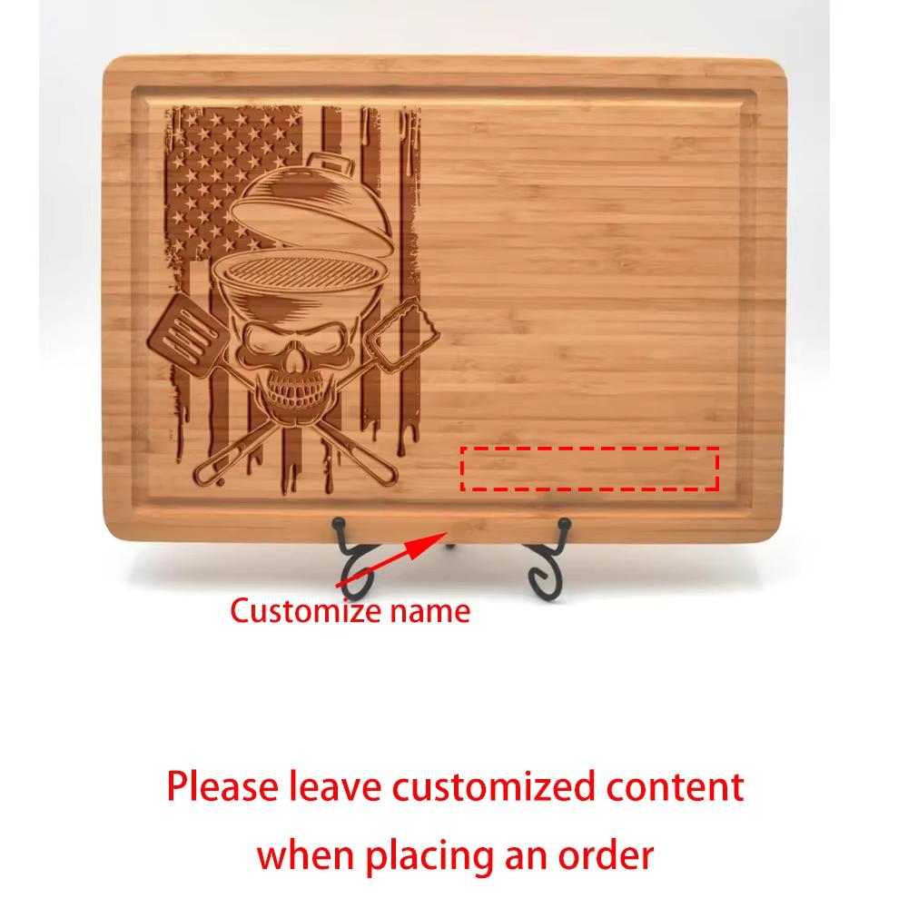 

Custom BBQ Cutting Board Skull Cauldron Patriotic America Flag Engraved Bamboo Board Halloween Kitchen Decor Housewarming Gift 1pcs 20x28cm