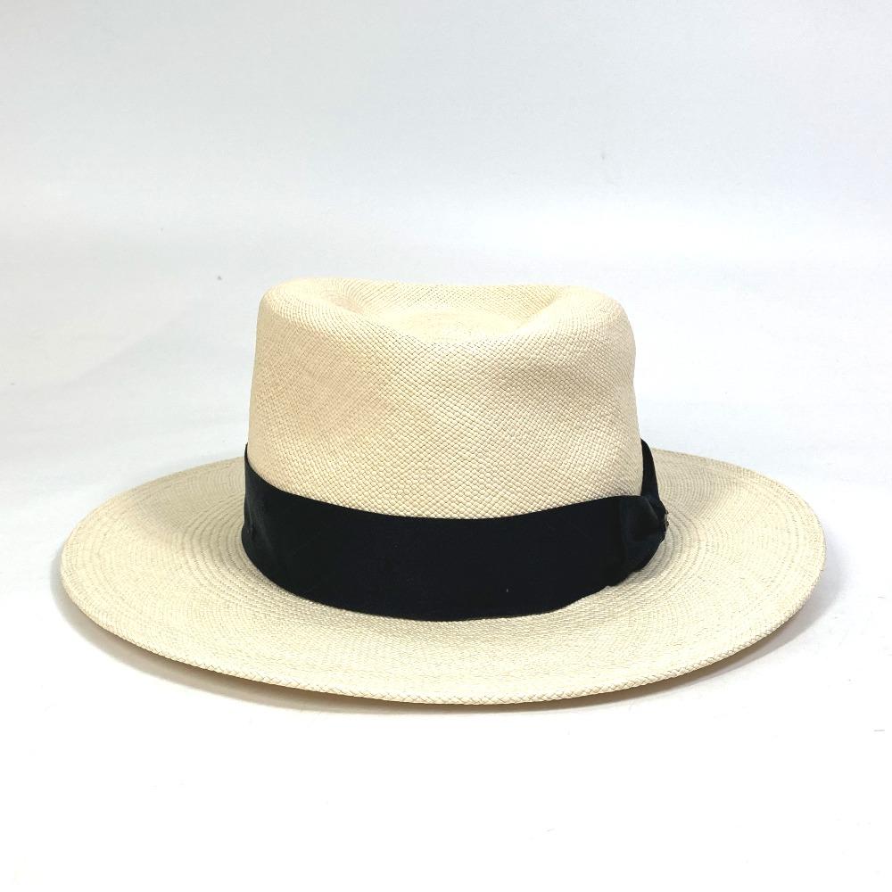 CHANEL CC CC Mark Grosgrain Ribbon 19V hat straw hat straw Beige/Black