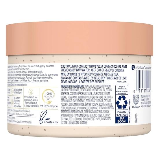 Dove Exfoliating Body Polish Scrub for Delicate & Sensitive Skin with Oatmeal & Calendula Oil, Moisturizes to Reveal Instantly Soft, 298g