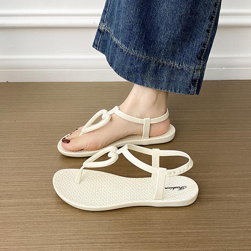 Women's Summer Heart Flip-Flops: Non-Slip, Cross-Strap, Flat Sole Beach Sandals.