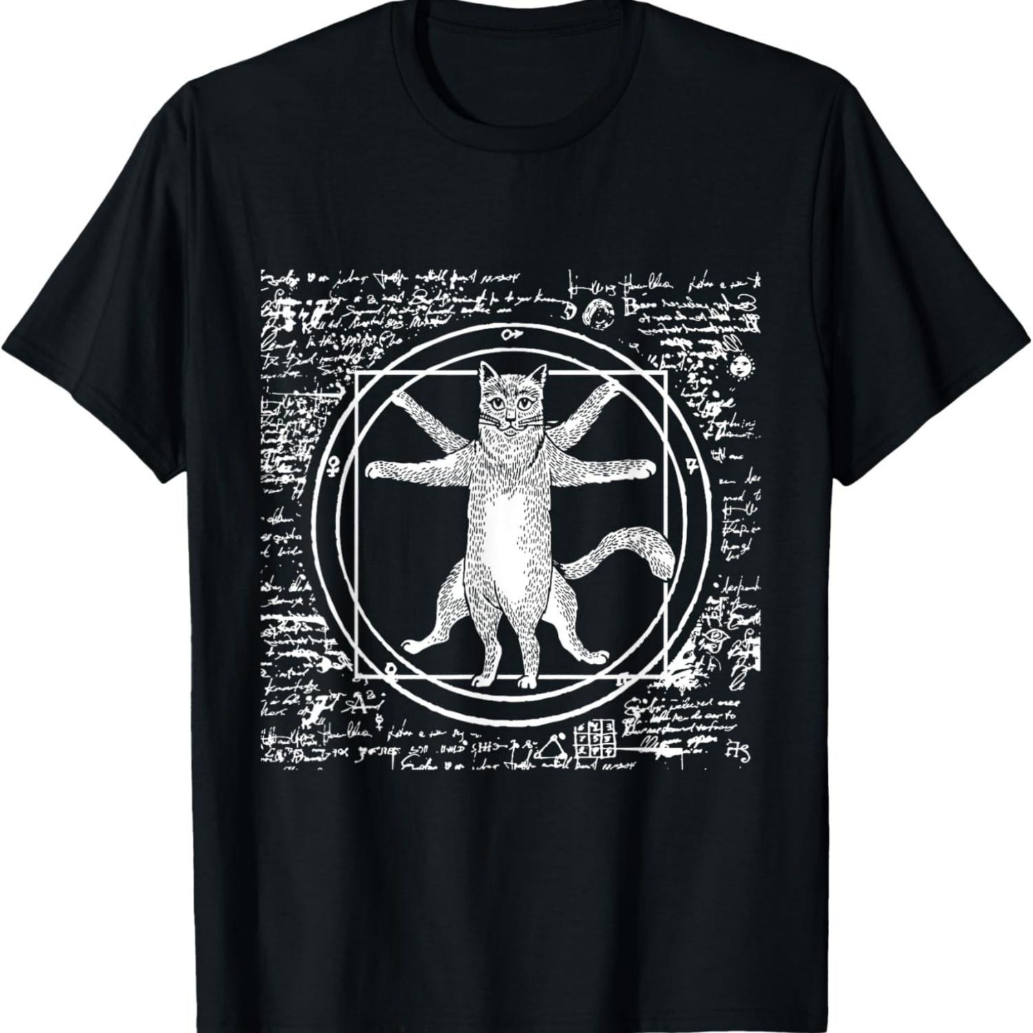 Leonardo Da Vinci Vitruvianer Cat Lover T-Shirt S чёрный
