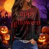 Women's Long Sleeve Neck Top with Halloween Print and Side Slit Hem for Party Casual Wear