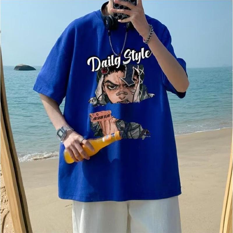 

Мужские футболки с короткими рукавами, мужские свободные топы с графикой и круглым вырезом, модные мужские футболки в стиле ретро, ​​футболка большого размера, новое лето, большие размеры 3XL синий