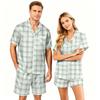 Couple Matching Pajama Set Short Sleeve Button Down Shirt with Hem and Shorts Set Soft Casual Sleepwear Available In Sizes S To XXXXL