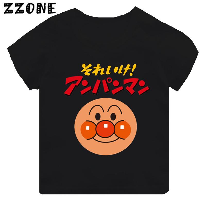 Anpanman och Baikinman Tryck Tecknad Barn T-shirt Roliga Flickkläder Baby Pojkar Svart Kortärmad T-shirt Barn Toppar,TH5254