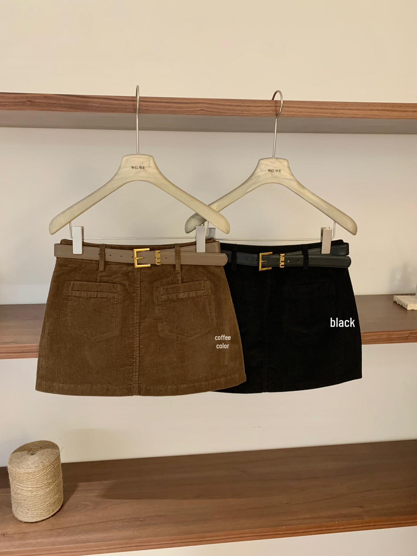 Women s Spring/Summer Corduroy A-Line High Waist Short Skirt with Belt Small