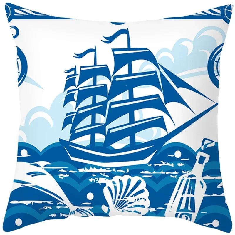 Blue Ocean Pattern Throw Pillow Cover With Short Plush Print Living Room Sofa Decoration Cushion Cover Pillow Covers Decorative