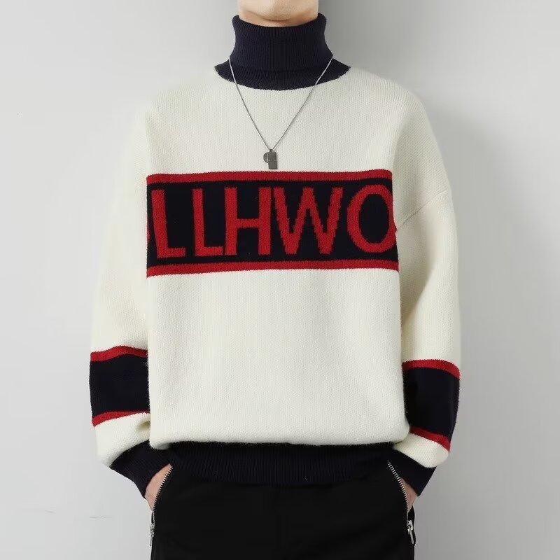 

Свитер в стиле унисекс с буквенным принтом, осенне-зимний новый национальный модный брендовый мужской свободный хлопковый трикотаж, повседневный топ 3XL белый