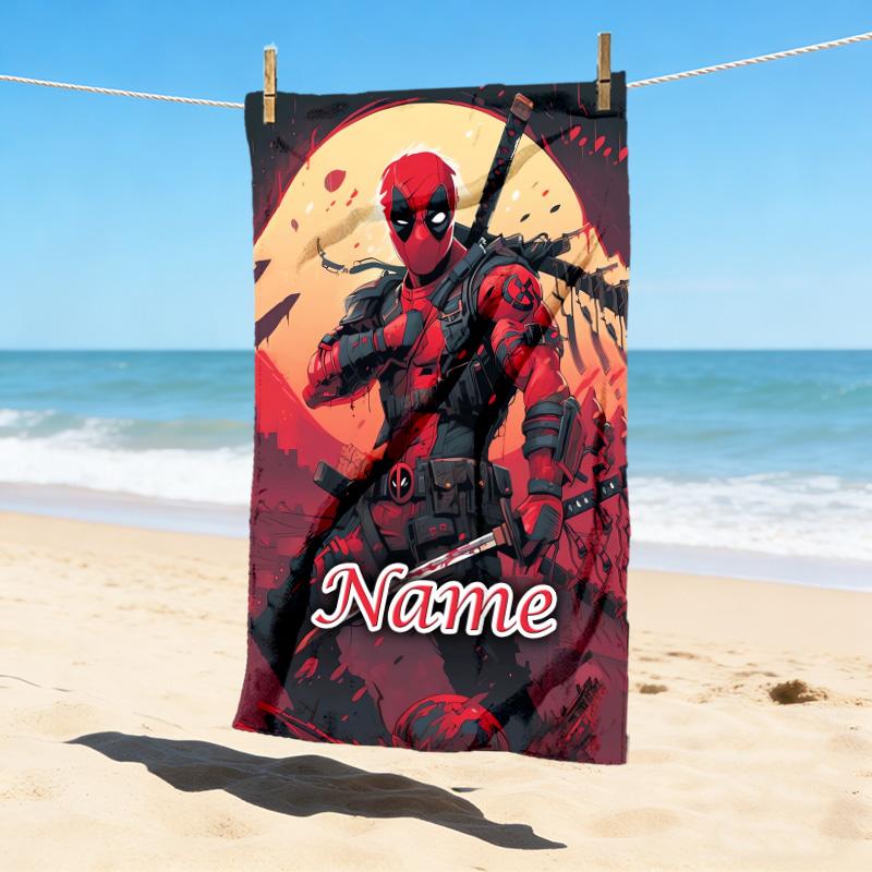 Custom Name Deadpool Armor Stylish Digital Printing Beach Towel Quick‑Drying Absorbent Blanket for Beach Pool Gym Travel