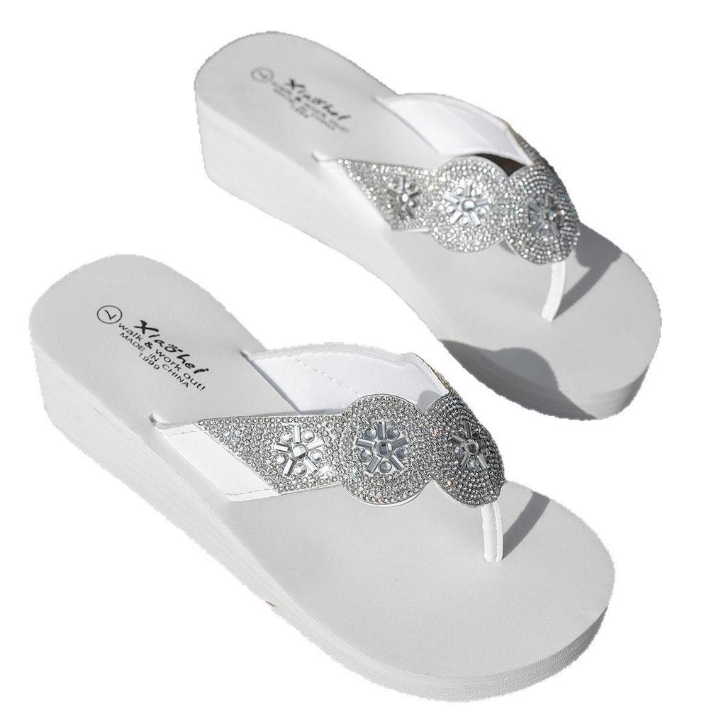 Tongs Compensées Strass Grande Taille: Sandales de Plage d'Été à Semelle Épaisse pour Femmes