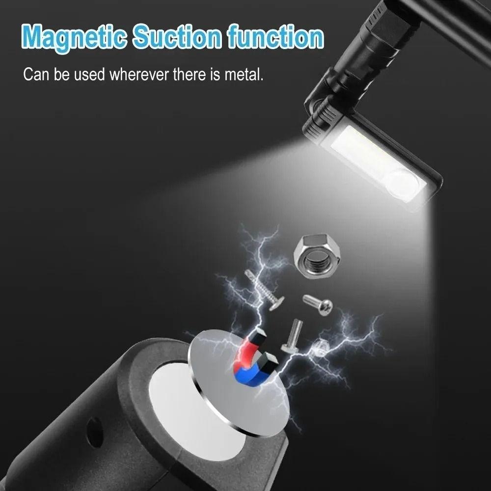 600 LM Brightness COB LED Work Light Type C Charging 1200 mAh Battery Rechargeable Flashlight Magnetic Base Dual Lights