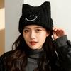 New Cute Cat Ear Hat Women's Autumn and Winter Warm Ear Protection Knitted Hat Showing Face Small Versatile Pullover Wool Hat