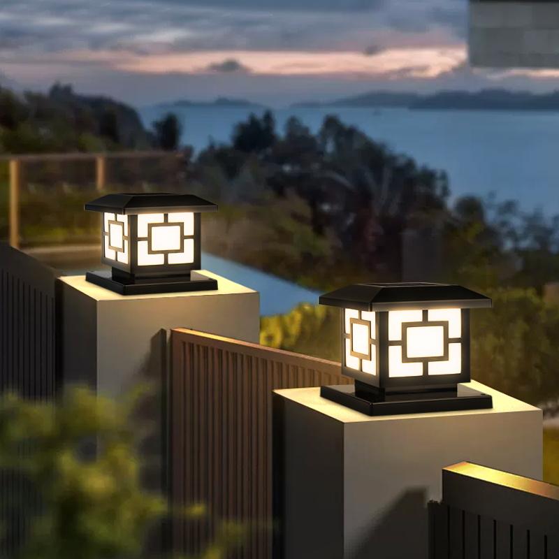 CANMEIJIA Solar Column Headlight 001 Black 20cm Central Pattern Four-color Variable Light Remote Control Timing Led Garden Light