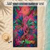 Leopard Theme Soft Beach Towel Personalized Custom Name Text Towel Portable for Beach Pool Travel