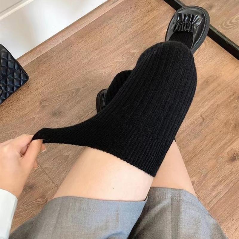 Solid Color Over The Knee Long Tube Boot Socks for Women Winter Thicken Ribbed Knit Tall Thigh High Stockings Leg Warmer