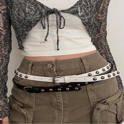 Women's American Vintage Belt Casual Rivet Thin Leather Belt Punk Style Metal Rock Unique Versatile Belt Accessories