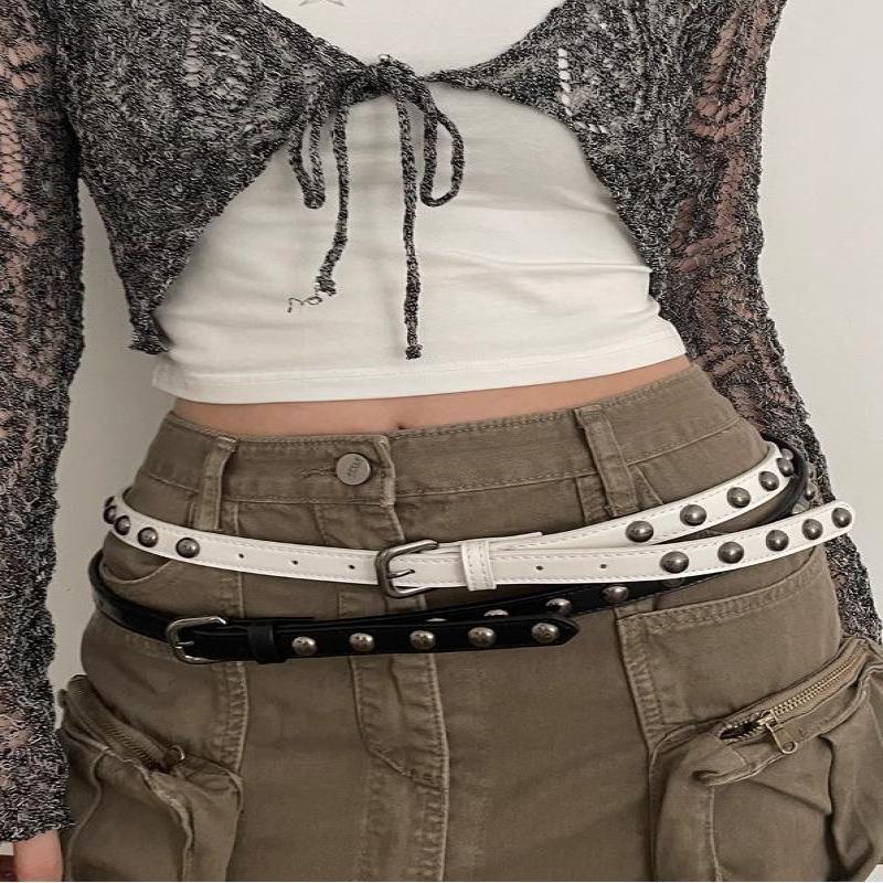 Women's American Vintage Belt Casual Rivet Thin Leather Belt Punk Style Metal Rock Unique Versatile Belt Accessories