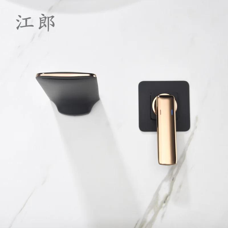 Solid Brass Bathroom Basin Faucet Wall Mounted Waterfall Spout Hot&Cold Water Mixer Tap Crane