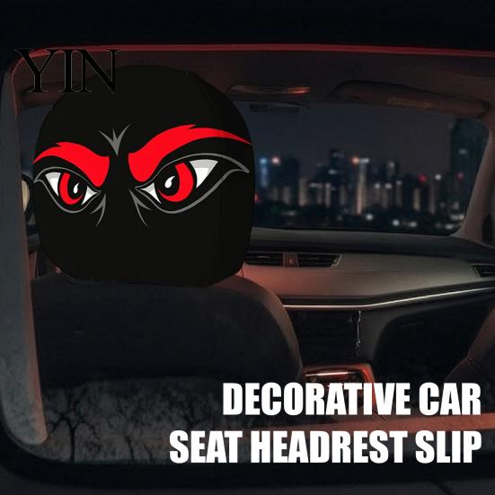 Easy Clean Seat Covers 2Pcs Spooky Car Headrest Covers, Cartoon Evil Face Auto Polyester Protectors, Elastic Protectors for Cars Trucks SUVs