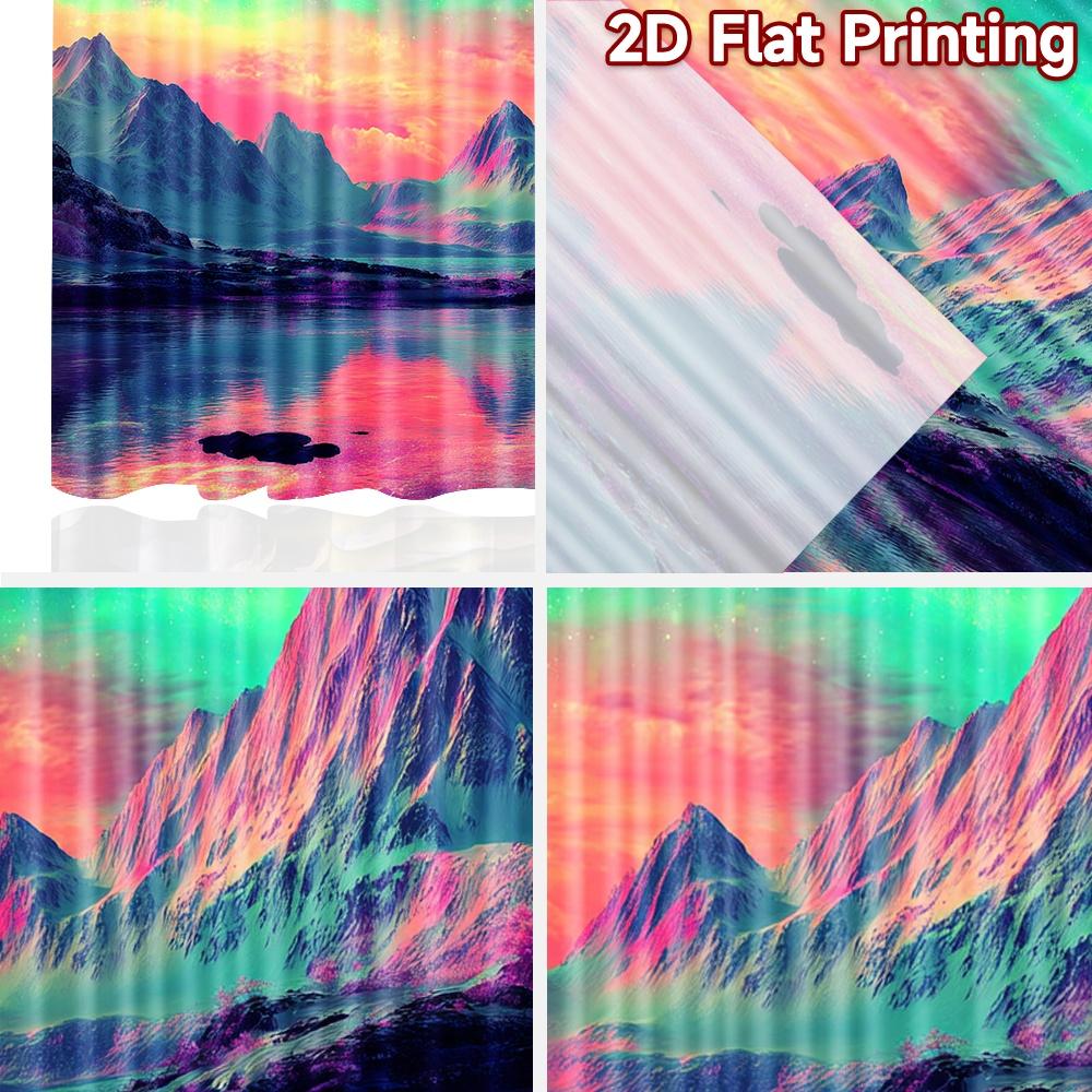 2D Flat Printing 2pcs Curtains Aurora Mountain Lake Reflection Digital Printed Polyester Drapes Festive Wall Decor Perfect for