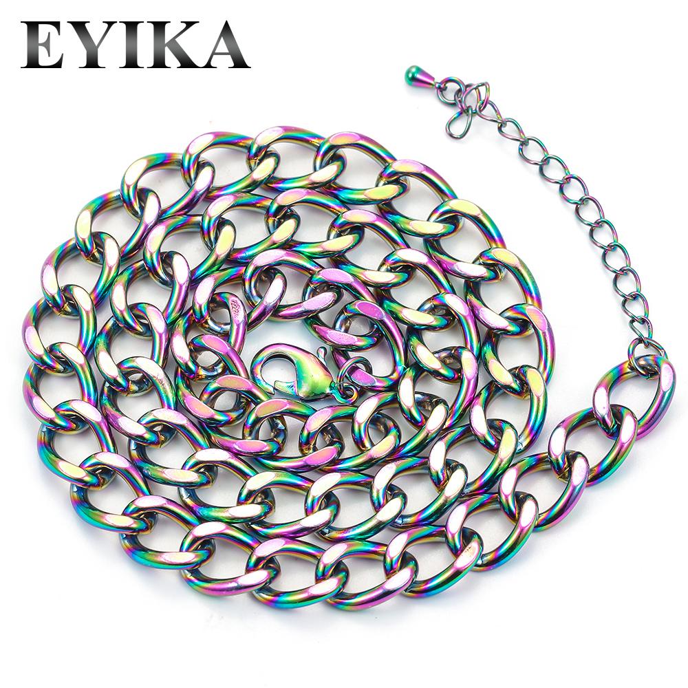 Rainbow Color Cuban Link Chain Necklace Women Men Copper Choker Necklace Cuban Chain Fluorescent Hip Hop Jewelry хаки