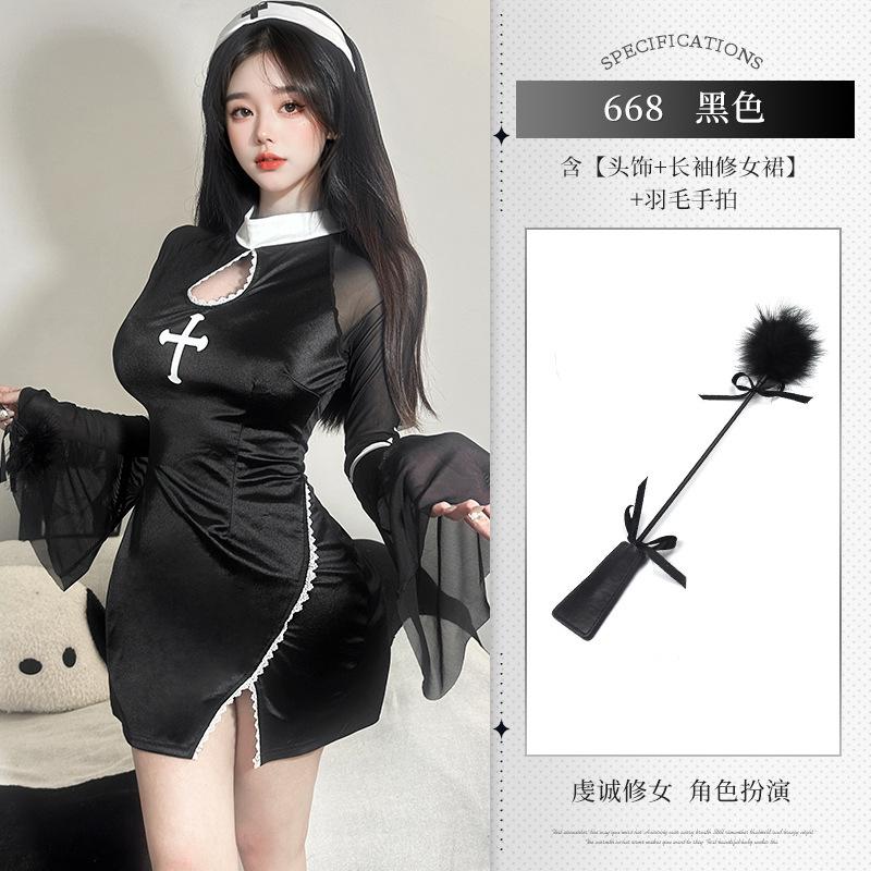 Exotic Dress Tops SM Halloween Costume Nun Adult Cosplay Uniform Performance Dark Gothic Style Dress Elegant 6N1Z M