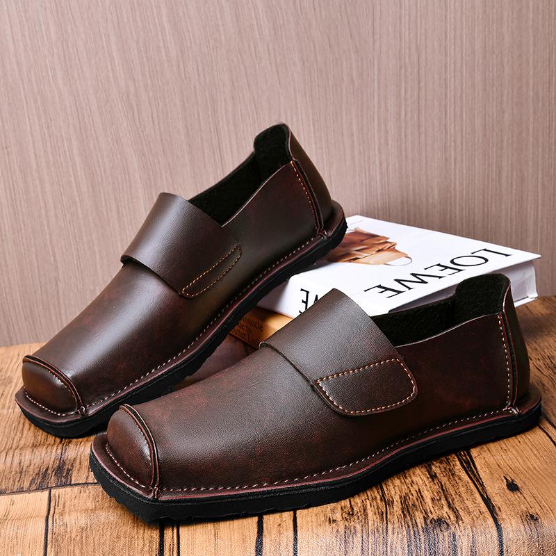 Chaussures pour hommes grande taille Velcro chaussures décontractées en cuir pour hommes 45 commerce extérieur noir chaussures mocassins paresseux pour hommes