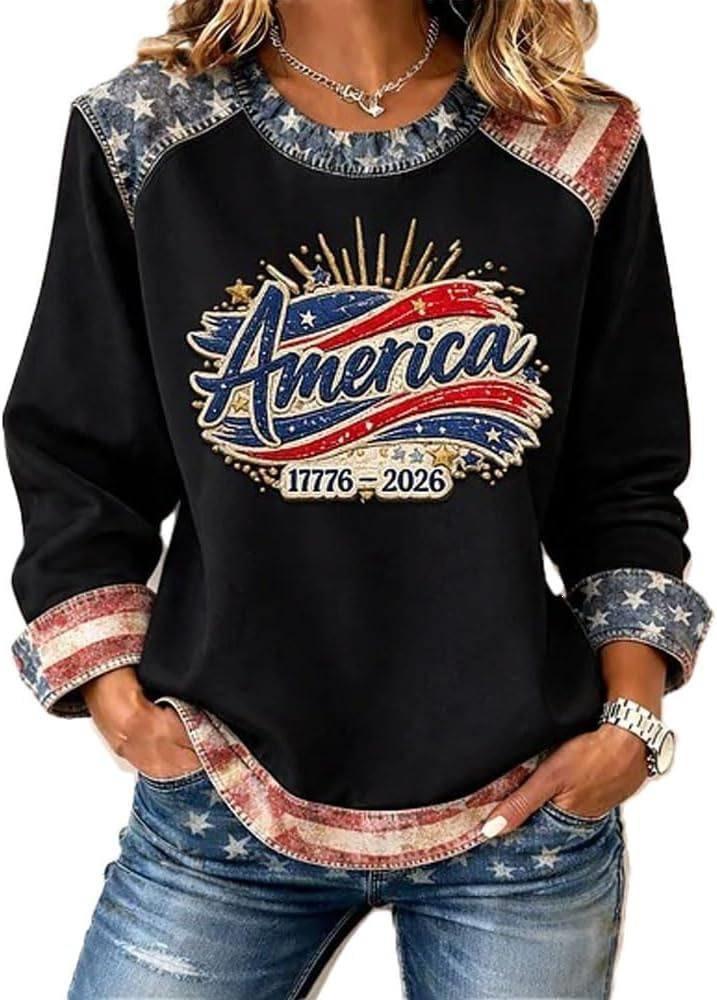 2026 cross-border Amazon autumn and winter women s new eagle letter American print women s casual crew neck sweater S