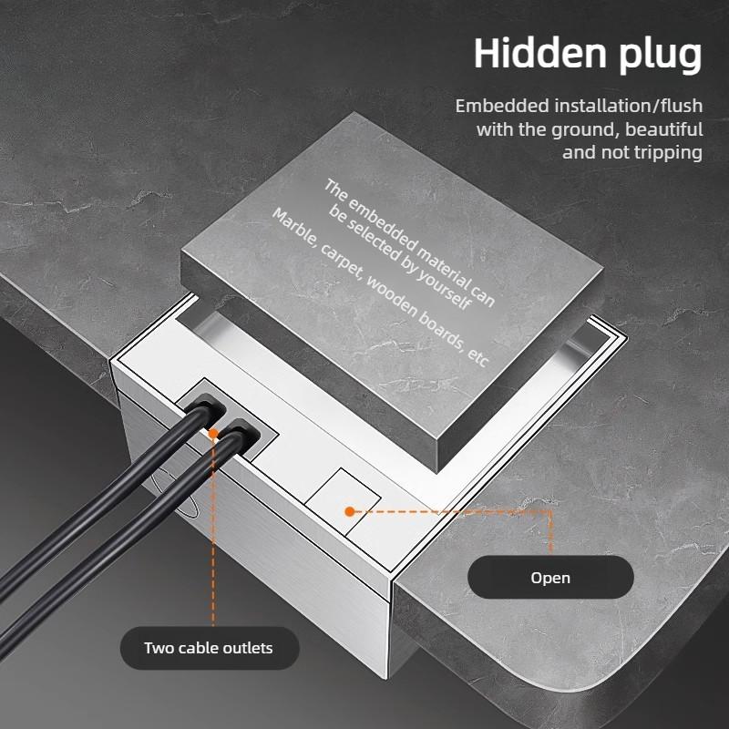 Stainless Steel Waterproof Power Socket Household Invisible Embedded Floor Socket Flat And Ultra-thin Socket