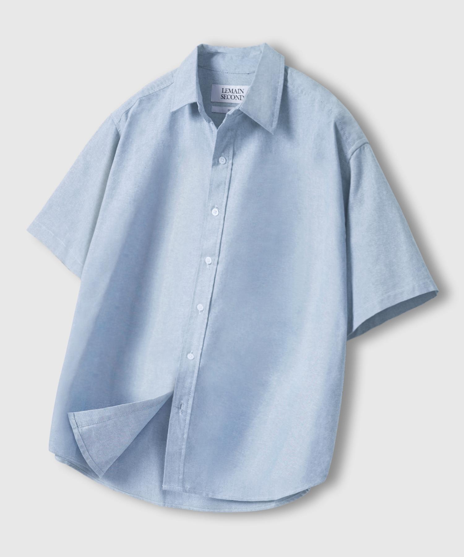 Remain Second City Boy Oversized Oxford Short Sleeve Shirt [Sky Blue] White/M