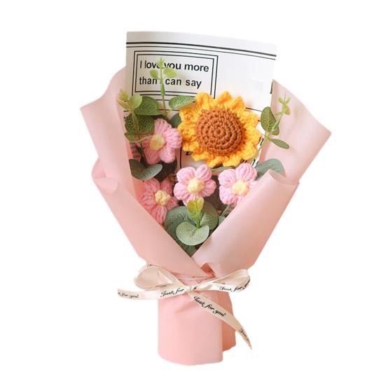 

Crochet Flower Bouquet with LED Light DIY Handcrafted Knitting Sunflower Ornament Yarn Floral Decoration Mother s Day Birthday Gift With Light