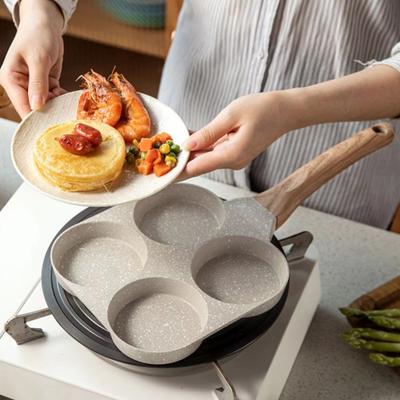 Poêle à frire antiadhésive à 4 trous, poêle à omelette, poêle à steak, fond épais, machine à petit-déjeuner