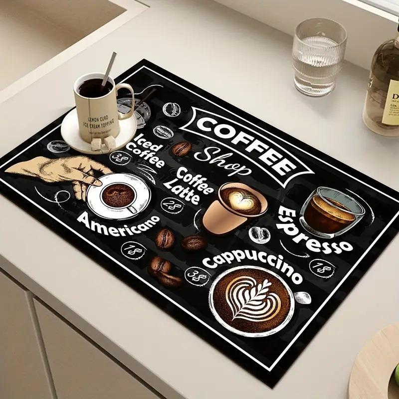 Creative Pattern Printed Coffee Machine Mat Desktop Drainage Pads Kitchen Countertop Quick Water Absorbing Utensil Drain Pad Washable Mats 1pcs
