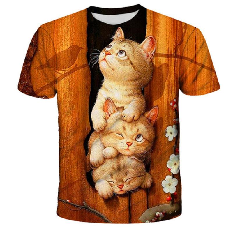 Cat Girls T Shirt Clothes Boys Girls Animal Children 3D T-Shirt Kids Summer Cat Lively Cute Funny Baby T Shirts Tops 2023 3-14Y