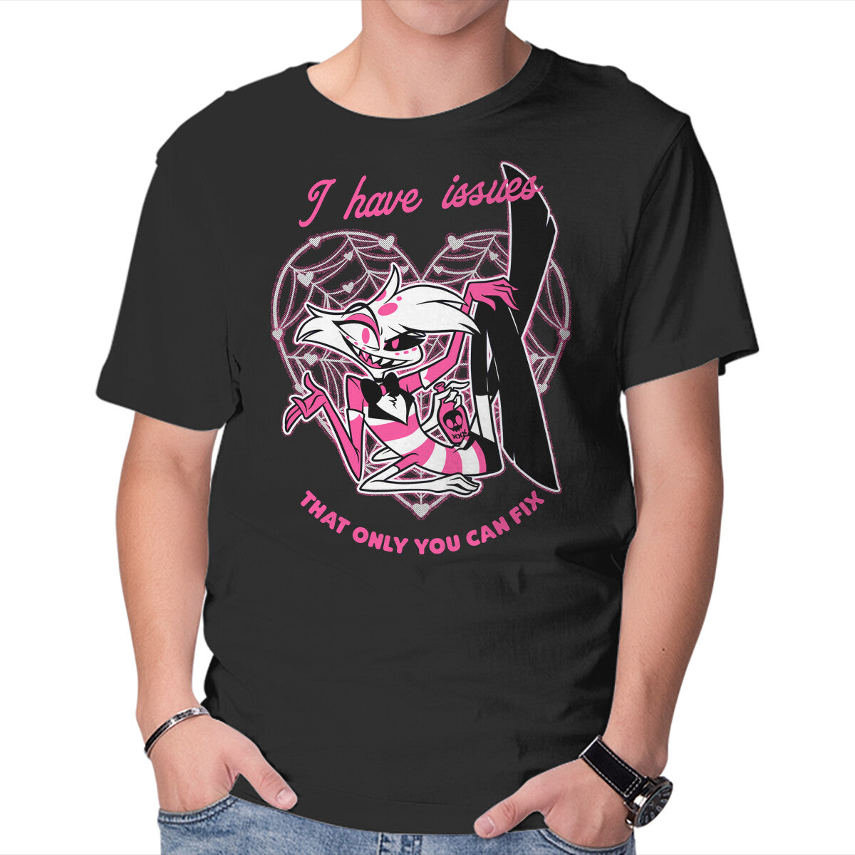 Unisex Crew Neck T-Shirt I Have Angel Issues Graphic Short Sleeve Casual Tee XXL