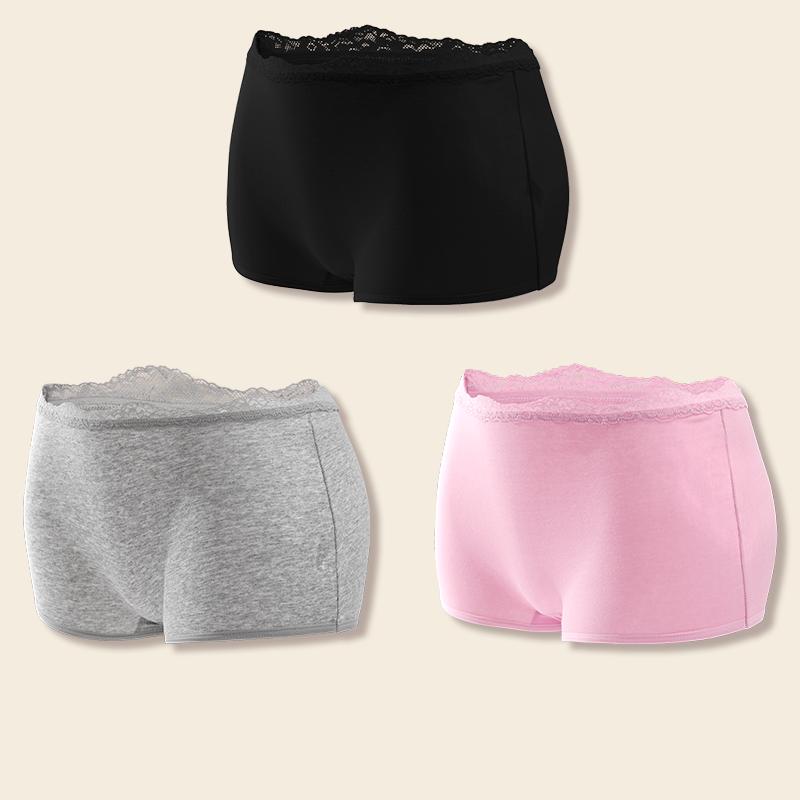 3Pcs Women's Cotton Boxers Panties Seamless Lace Satin Underwear Female Briefs Cozy Lingerie Sports Intimate Underpants S-XXL