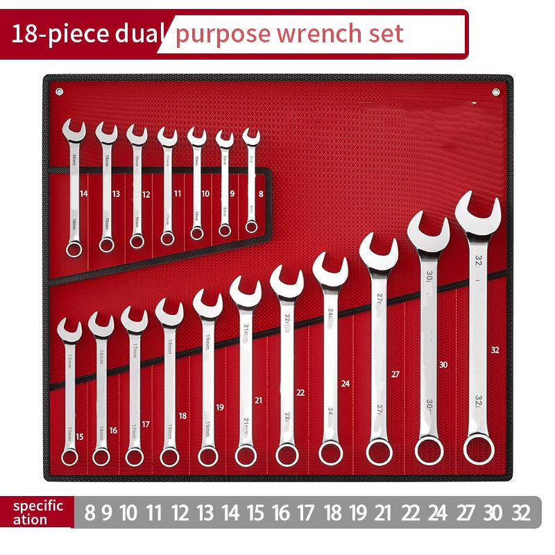 Wrench Set with Roll-Up Pouch, 6-24mm, CRV Steel, 15° Angled Open & 12-Point Box End, Mirror Chrome Finish for Home & Workshop