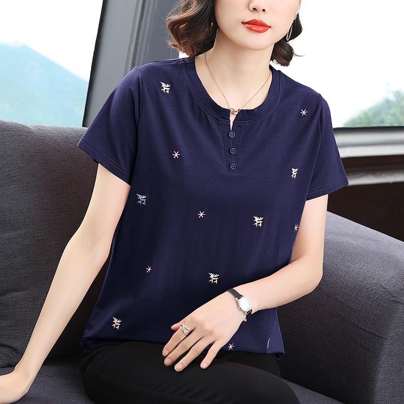 VEZFAA Blusas y camisas de manga corta con cuello redondo para mujer, informales, a la moda, verano, primavera