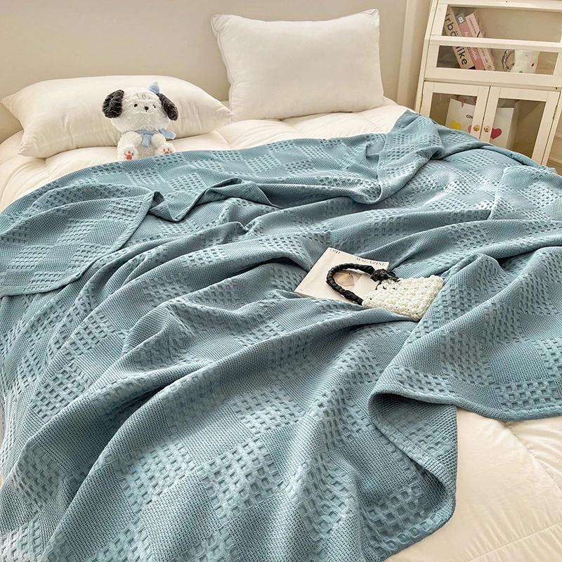 100%Cotton Blankets Waffle Throw Blanket Solid Soft And Breathable Blanket For Twin/Queen/King Bed Decorative Plaid Sofa