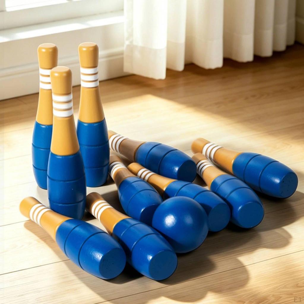 Wooden Bowling Game Indoor with Pins ChildFriendly Toy for Families, Toddlers,
