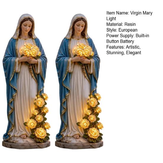 Yousheng Virgin Mary Garden Light, Outdoor Mary Statue with LED Glowing Rose, Blessed Mother Figurine for Catholic Garden Lawn Patio Decor, Memorial