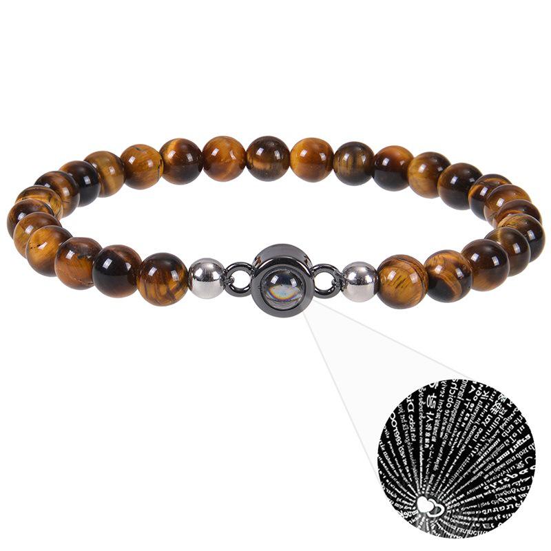 6mm Natural Tiger Eye & Zebra Stone 100 Languages Projection Couple Bracelet