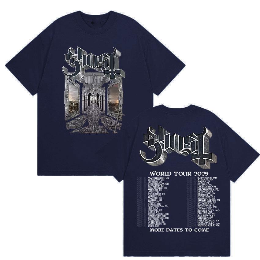 Banda Ghost Skeletour World Tour 2025 Estampa de Álbum Camiseta Masculina Hip Hop Oversized Venda Quente Camiseta Moda Algodão de Alta Qualidade