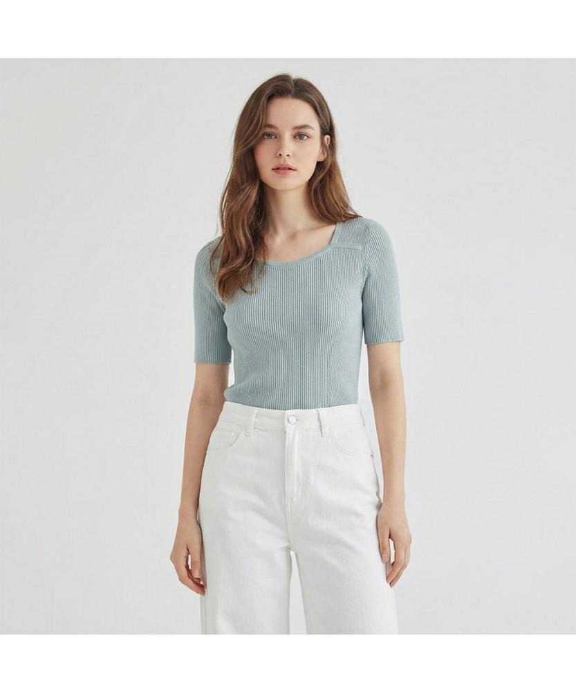 MESENSE Slim Ribbed Short Sleeve Knit_Mb34Knmd06Z