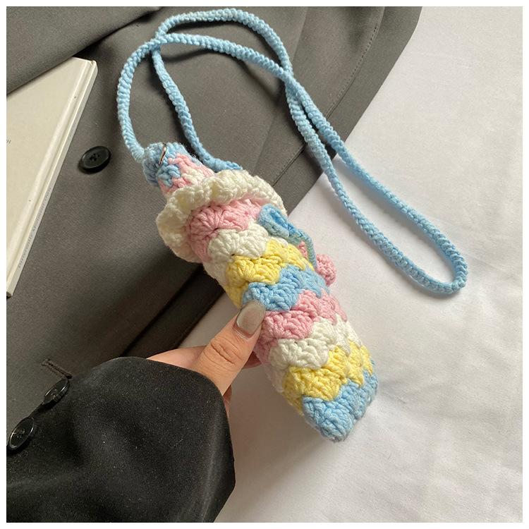 Handmade Crochet Cherry Phone Bag, Cute Pastel Knitted Crossbody Purse For Girls, Mini Drawstring Single Shoulder Pouch