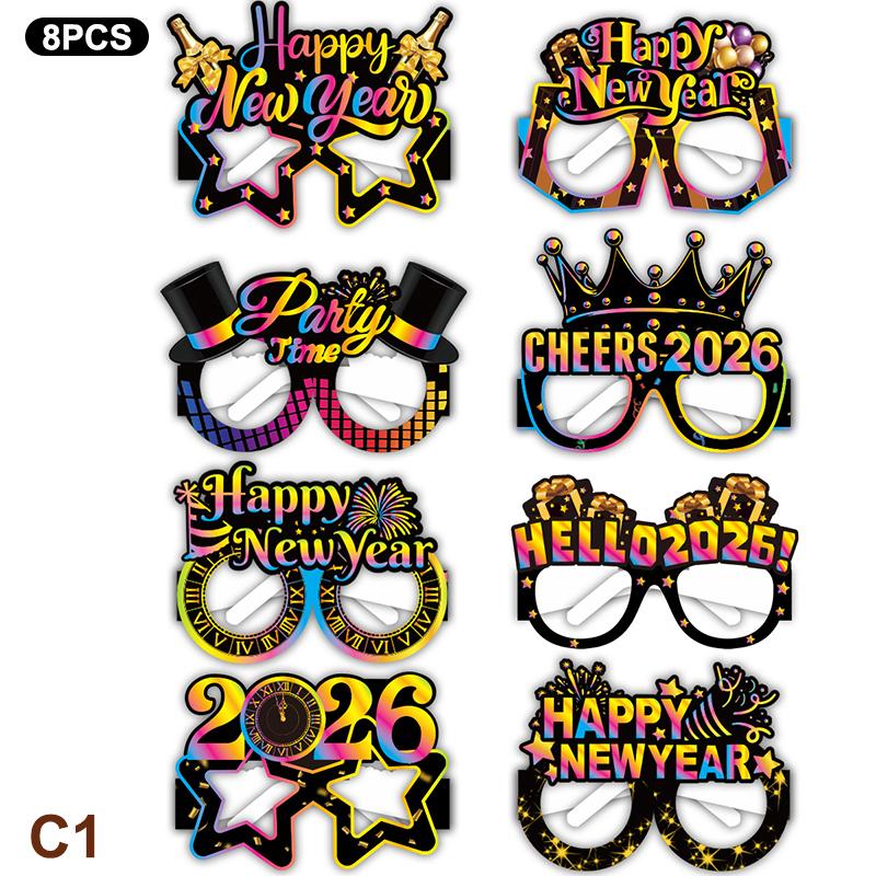 2026 New Year Paper Glasses 6/12pcs Festive New Year's Eve Party Glasses Fun Photo Props Party Eve Decoration Universal Size